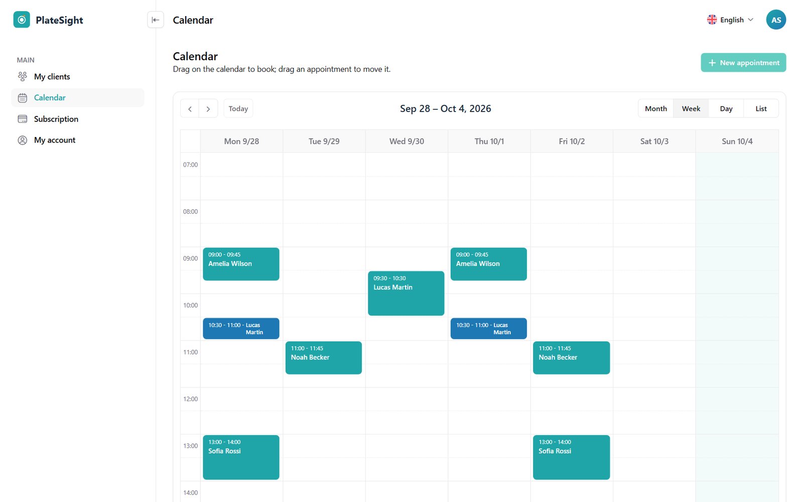 Calendário com arrastar e largar